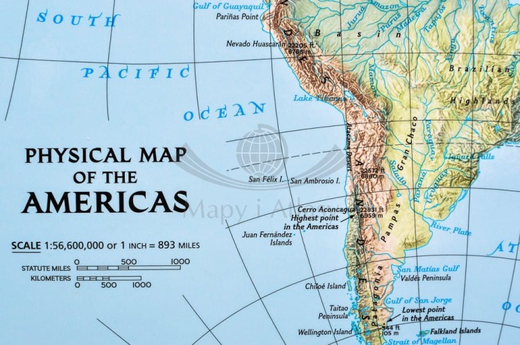 Ameryka Północna i Południowa 1:19 100 000. Mapa polityczna w wersji do wpinania. Wydawnictwo: National Geographic. Fragment 13