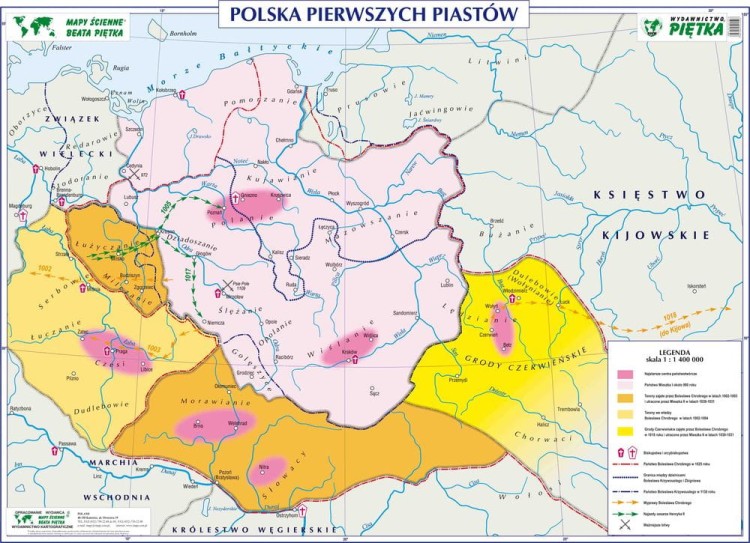 Polska pierwszych Piastów. Szkolna mapa ścienna