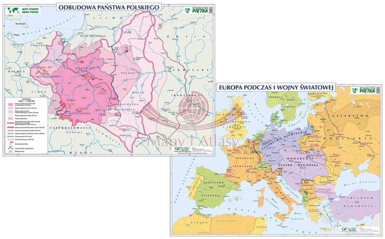 Odbudowa państwa polskiego / Europa podczas I wojny światowej. Dwustronna mapa ścienna