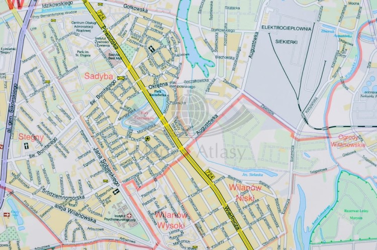 Warszawa 1:22 500. Mapa w ramie drewnianej. Producent: Jokart. Fragment 2