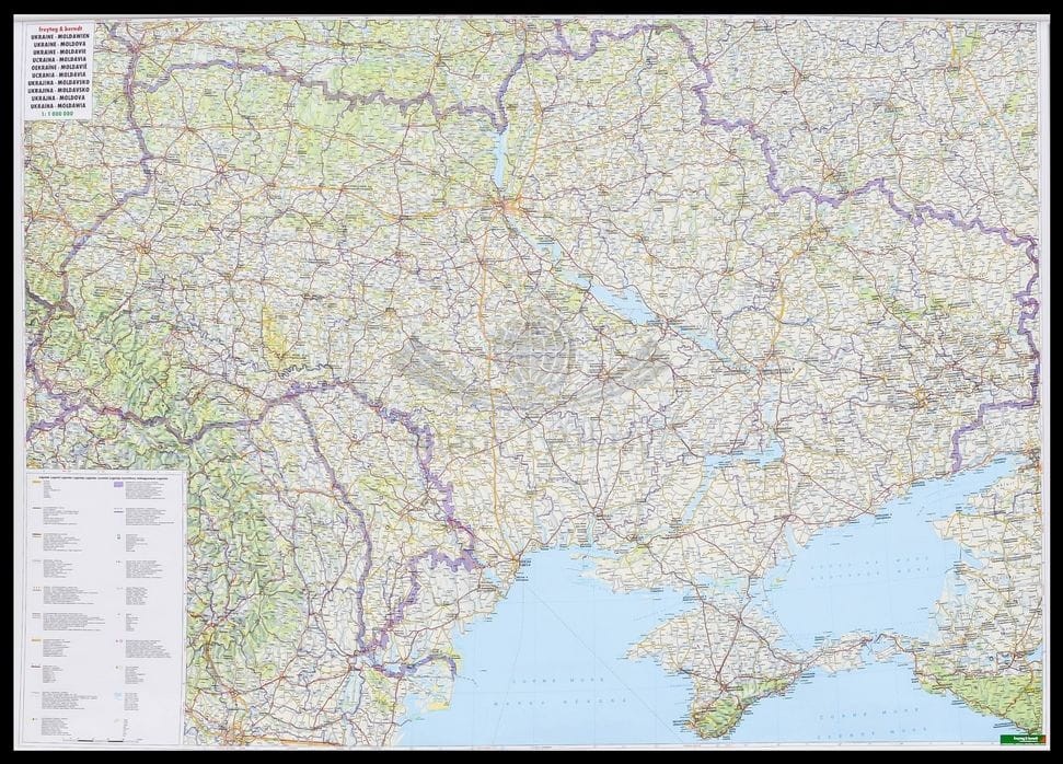 Ukraina, Mołdawia. Mapa drogowa w ramie drewnianej. FB