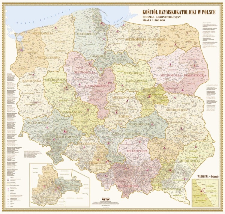 Kościół Rzymskokatolicki w Polsce. Podział administracyjny. Mapa ścienna stylizowana