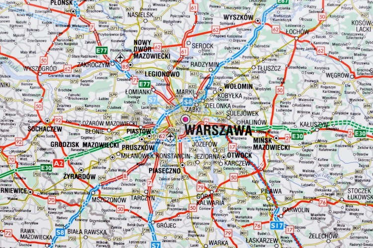 Polska 1:750 000. Mapa drogowa (samochodowa) w ramie wydawnictwa Piętka. Fragment 3