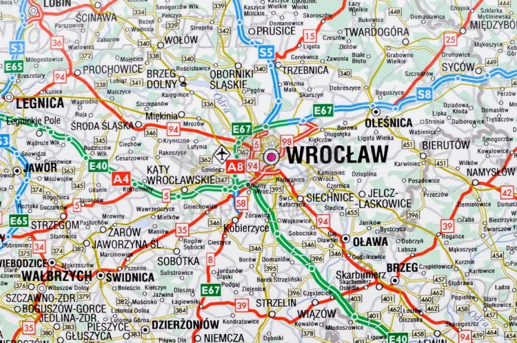 Polska 1:750 000. Mapa drogowa (samochodowa) magnetyczna wydawnictwa Piętka. Fragment 1