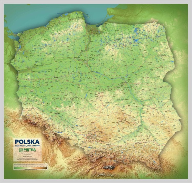 Polska 1:750 000. Mapa fizyczna z efektem 3D w ramie wydawnictwa Piętka