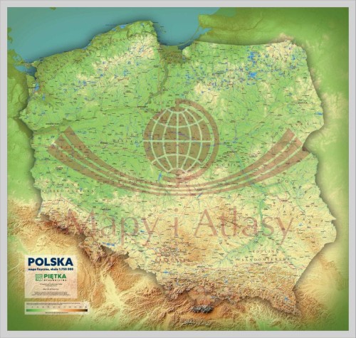 Polska 1:750 000. Mapa fizyczna z efektem 3D do wpinania wydawnictwa Piętka