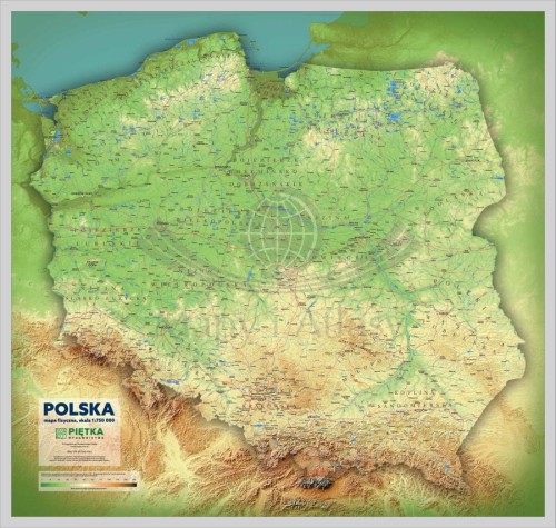 Polska 1:750 000. Mapa fizyczna z efektem 3D magnetyczna wydawnictwa Piętka