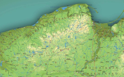 Polska 1:750 000. Mapa fizyczna z efektem 3D magnetyczna wydawnictwa Piętka. Fragment 1