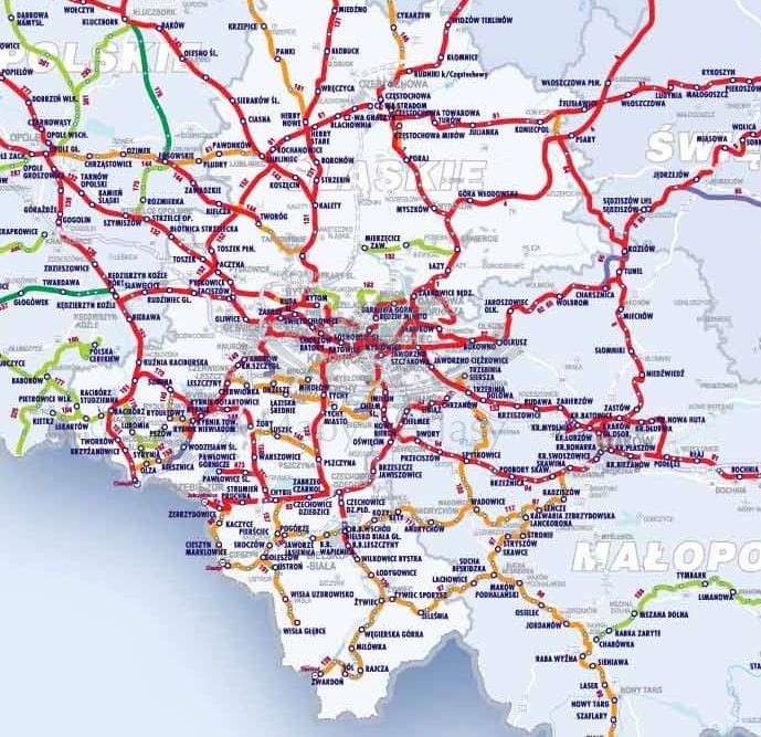Polska 1:750 000. Mapa kolejowa do wpinania wydawnictwa Piętka. Fragment 2