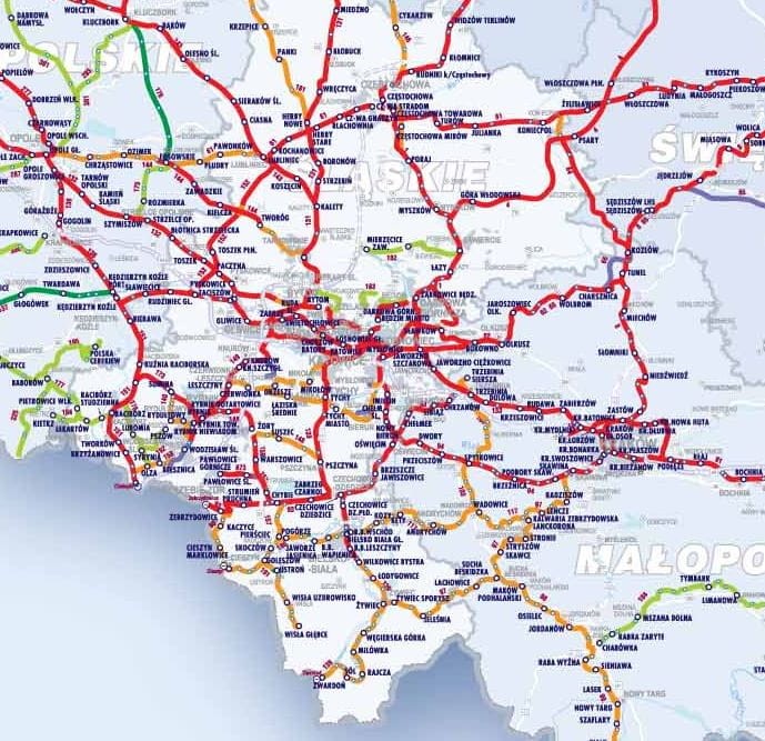 Polska 1:750 000. Mapa kolejowa magnetyczna wydawnictwa Piętka. Fragment 2