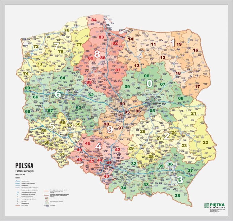Polska 1:750 000. Mapa kodowa w ramie wydawnictwa Piętka