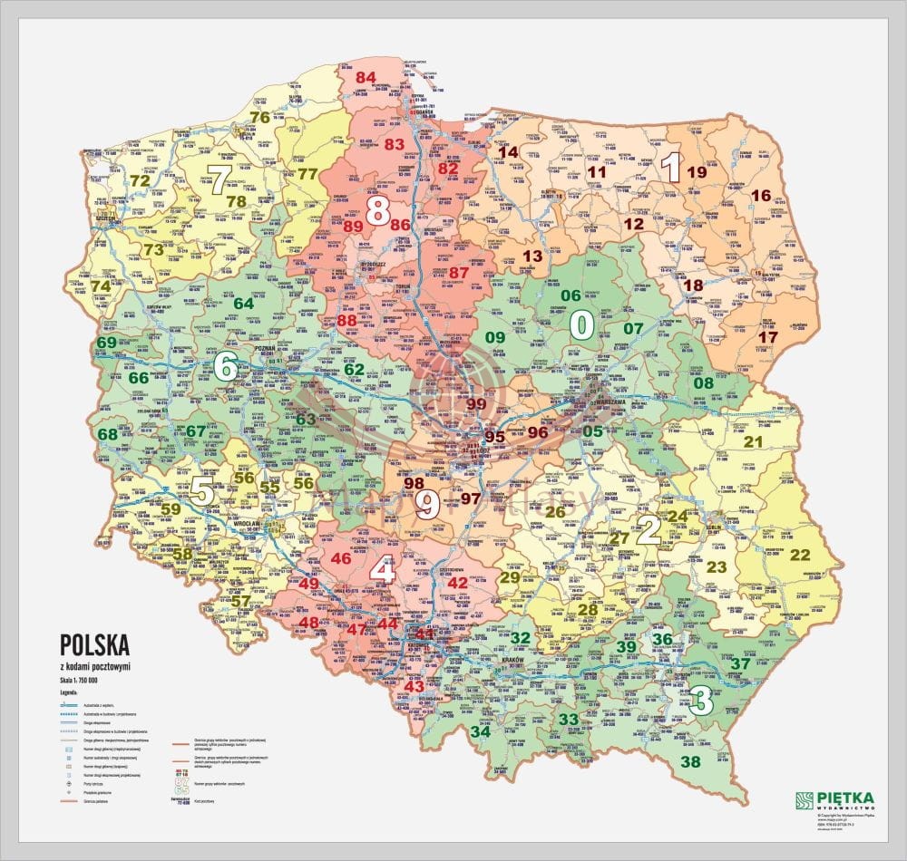 Polska 1:750 000. Mapa kodowa do wpinania