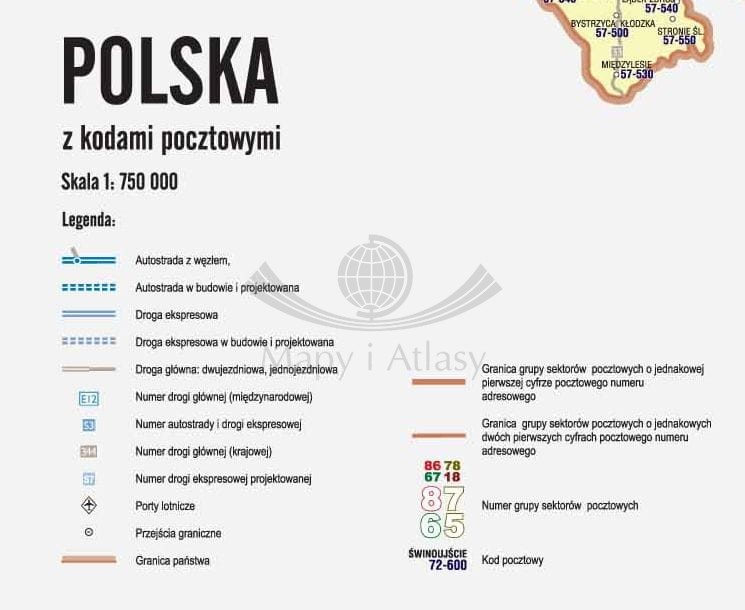 Polska 1:750 000. Mapa kodowa w ramie wydawnictwa Piętka. Legenda