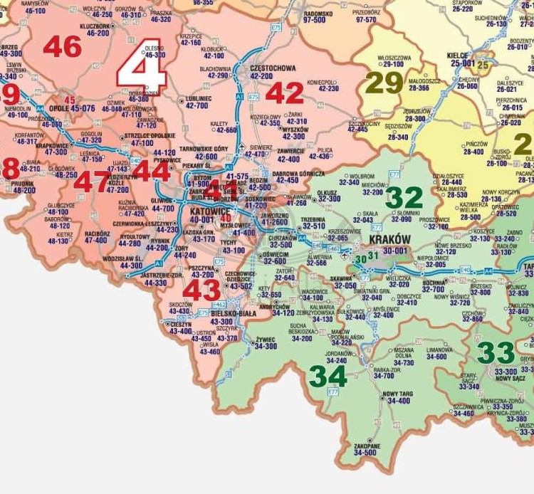 Polska 1:750 000. Mapa kodowa do wpinania wydawnictwa Piętka. Fragment 2