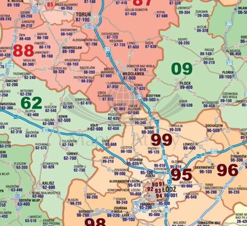 Polska 1:750 000. Mapa kodowa do wpinania wydawnictwa Piętka. Fragment 1