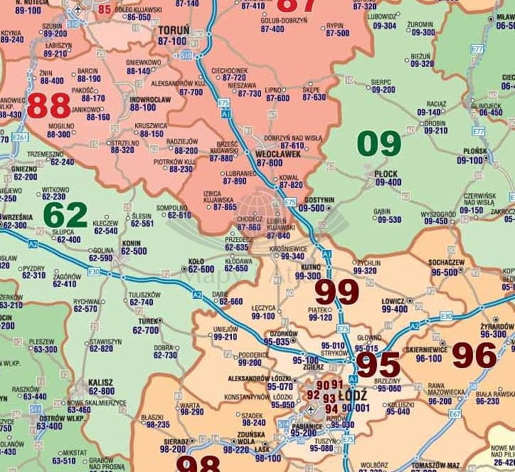 Polska 1:750 000. Mapa kodowa do wpinania wydawnictwa Piętka. Fragment 1