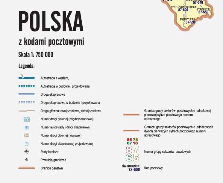 Polska 1:750 000. Mapa kodowa magnetyczna wydawnictwa Piętka. Legenda