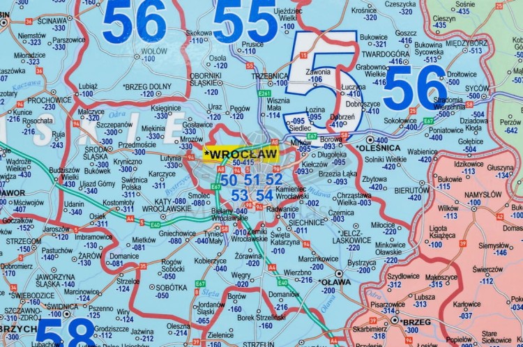 Polska 1:500 000. Mapa kodowa do wpinania wydawnictwa Piętka. Fragment 3