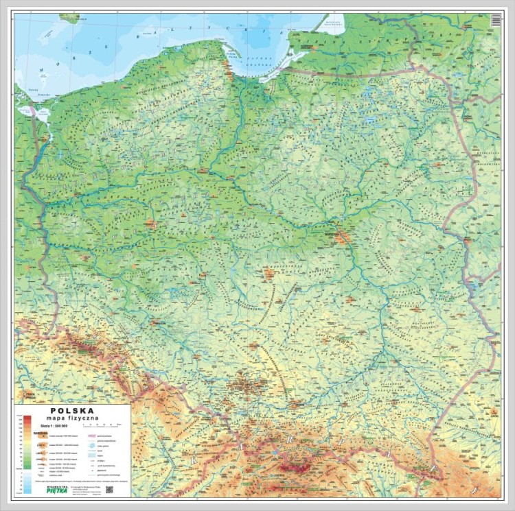 Polska 1:500 000. Mapa fizyczna w ramie wydawnictwa Piętka