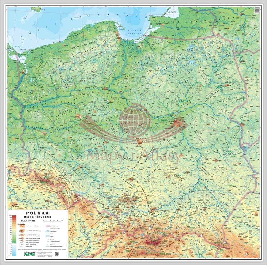 Polska 1:500 000. Mapa fizyczna magnetyczna