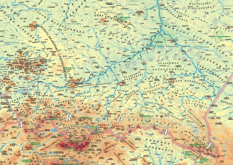 Polska 1:500 000. Mapa fizyczna w ramie wydawnictwa Piętka. Fragment 3