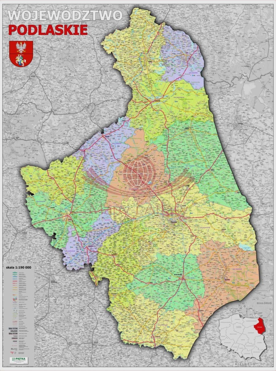 Województwo podlaskie 1:190 000. Mapa ścienna administracyjno-drogowa. Wyd. 2026. Wersja STRONG
