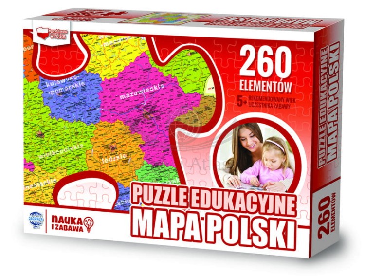 Polska mapa puzzle dla dzieci 260 elementów. Opakowanie