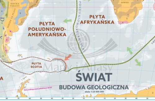 Świat. Budowa geologiczna. Mapa szkolna. Fragment 1