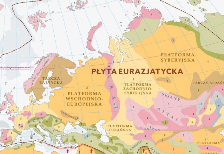 Świat. Budowa geologiczna. Mapa szkolna. Fragment 2