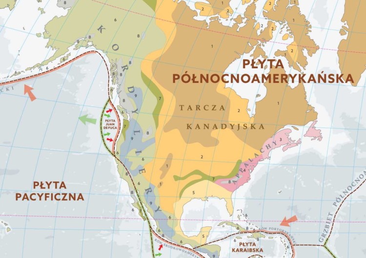 Świat. Budowa geologiczna. Mapa szkolna. Fragment 3