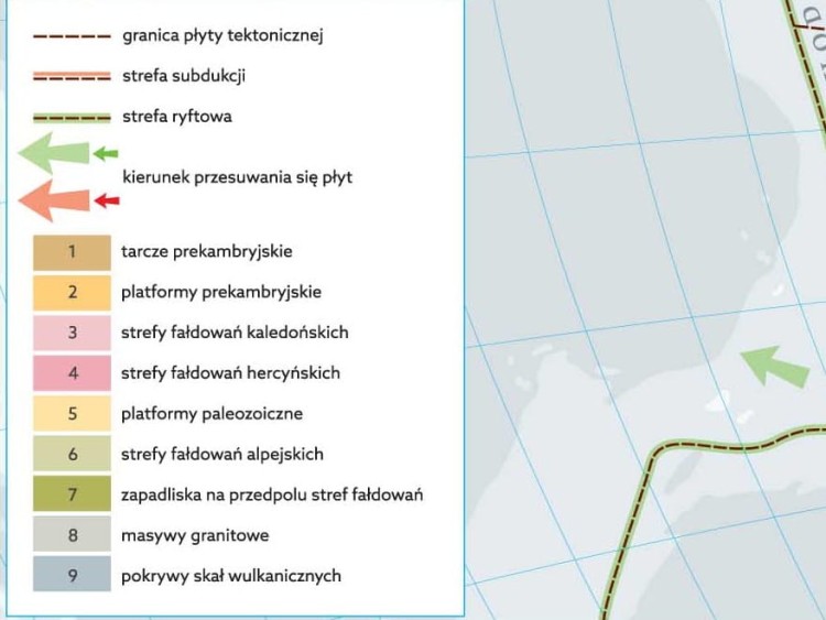 Świat. Budowa geologiczna. Mapa szkolna. Legenda