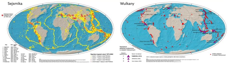 Świat. Budowa geologiczna. Mapa szkolna. Dodatkowe mapy