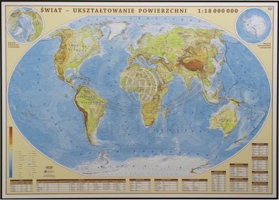 Świat 1:18 000 000. Mapa fizyczna w wersji do wpinania. Wydawnictwo Eko-Graf