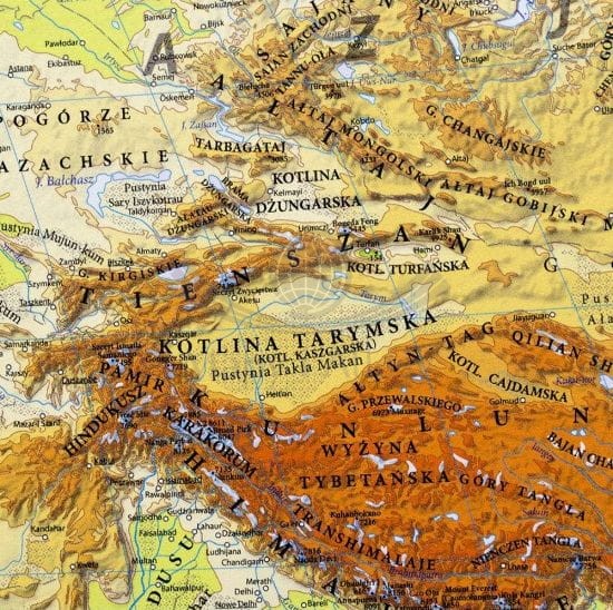 Świat 1:18 000 000. Mapa fizyczna w wersji do wpinania. Wydawnictwo Eko-Graf. Fragment 1