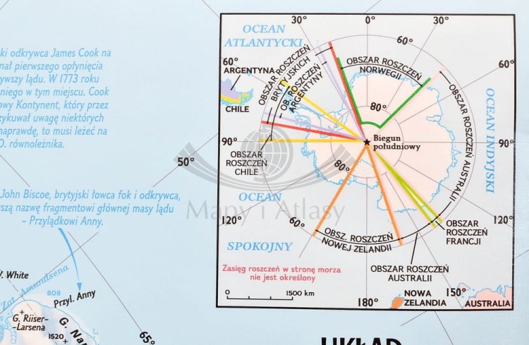 Antarktyda 1:4 500 000. Mapa ścienna fizyczna. Drewniane półwałki. Fragment 7