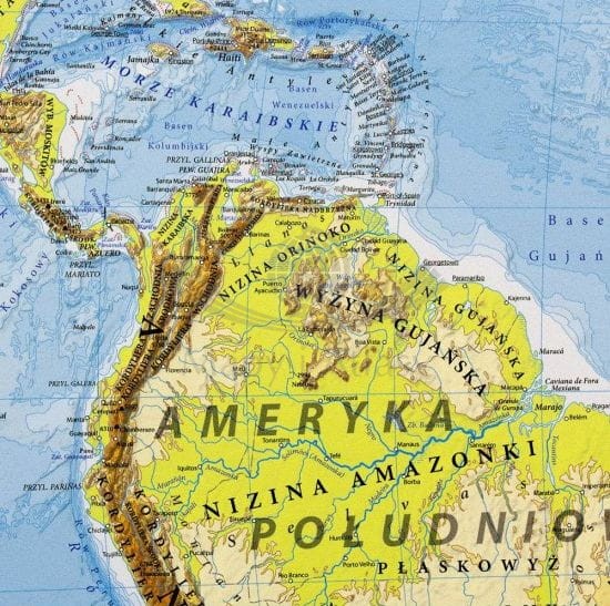 Świat 1:18 000 000. Mapa fizyczna w wersji do wpinania. Wydawnictwo Eko-Graf. Fragment 2