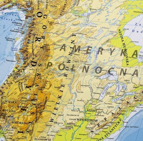 Świat 1:18 000 000. Mapa fizyczna w wersji do wpinania. Wydawnictwo Eko-Graf. Fragment 3