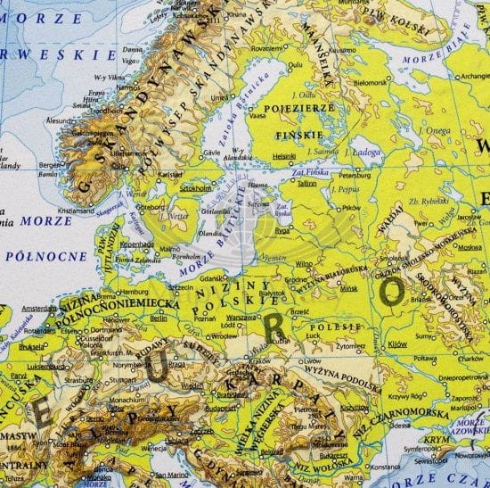 Świat 1:18 000 000. Mapa fizyczna w wersji do wpinania. Wydawnictwo Eko-Graf. Fragment 4