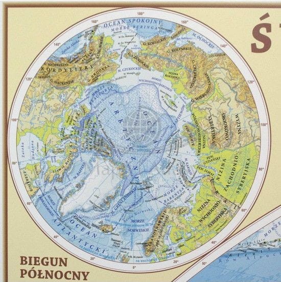 Świat 1:18 000 000. Mapa fizyczna w wersji do wpinania. Wydawnictwo Eko-Graf. Fragment 9