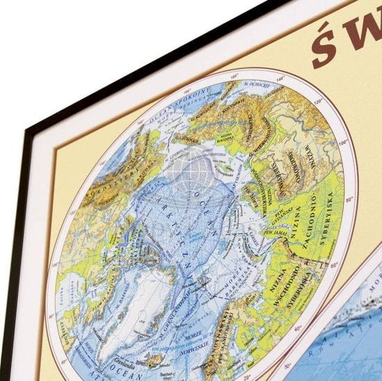 Świat 1:18 000 000. Mapa fizyczna w wersji do wpinania. Wydawnictwo Eko-Graf. Rama 3