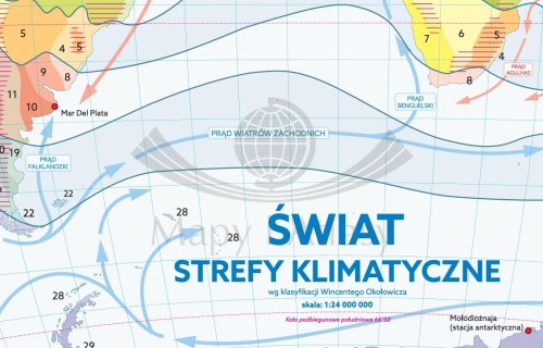 Świat strefy klimatyczne. Mapa szkolna. Fragment 1