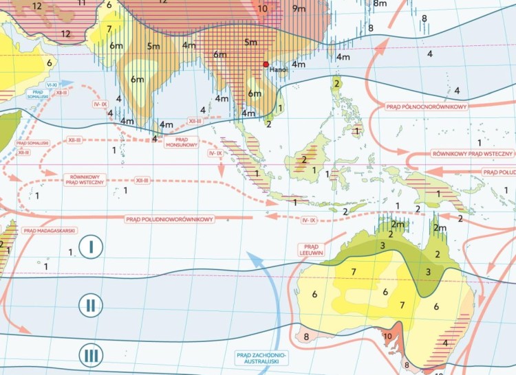 Świat strefy klimatyczne. Mapa szkolna. Fragment 3
