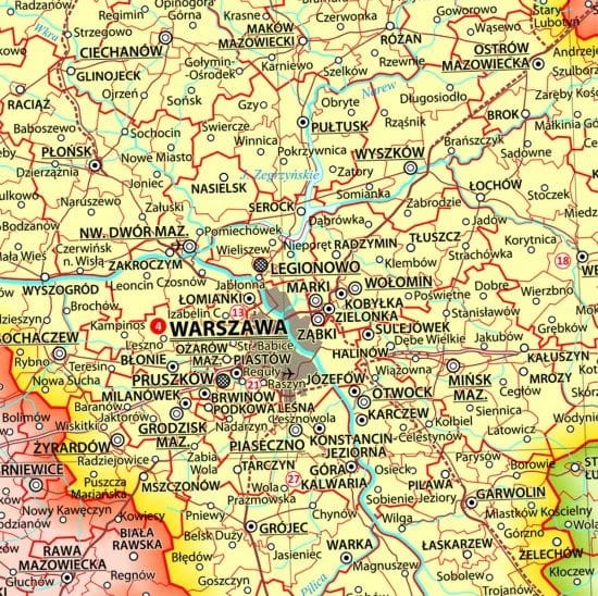 Polska 1:1 800 000. Magnetyczna mapa administracyjna. Fragment 2