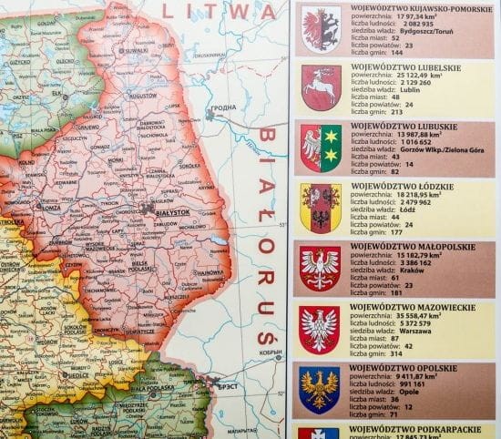 Polska 1:1 800 000. Magnetyczna mapa administracyjna. Fragment 4