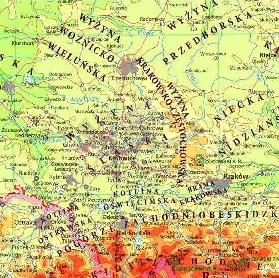 Polska 1:1 800 000. Magnetyczna mapa fizyczna. Fragment 3