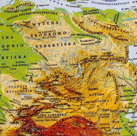 Świat 1:60 000 000. Fizyczna mapa magnetyczna. Fragment 3