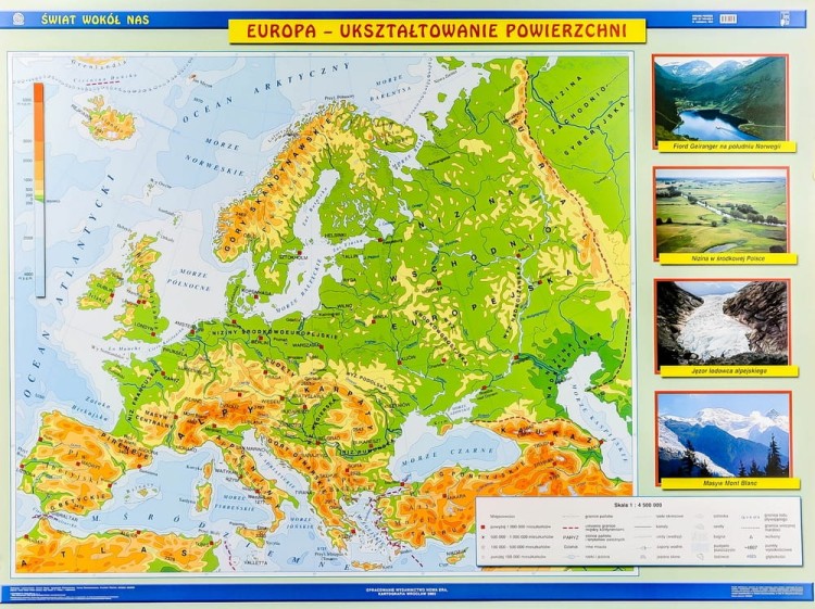 Europa. Mapa ścienna ukształtowanie powierzchni. Nowa Era