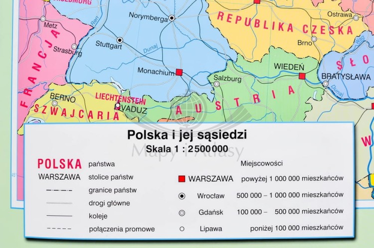 Polska w Europie. Mapa ścienna polityczna Nowa Era. Legenda