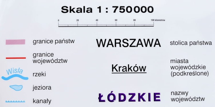 Polska mapa ścienna administracyjna - województwa. Legenda