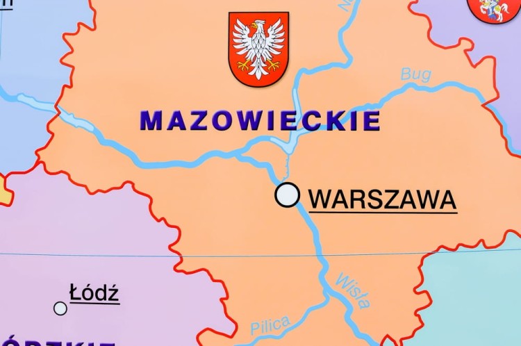 Polska mapa ścienna administracyjna - województwa. Fragment 1
